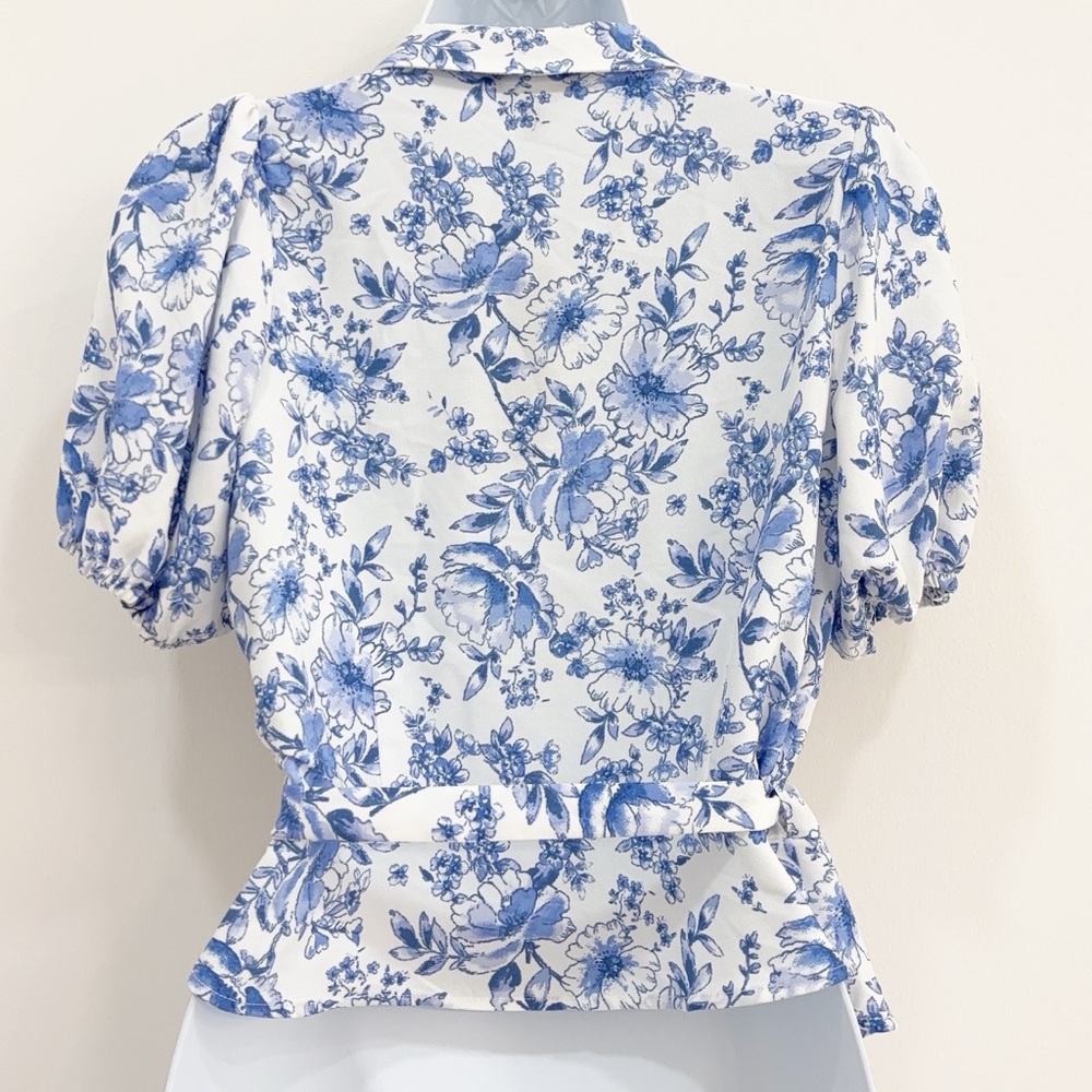 Violets & Roses Blue Floral Wrap Blouse | Size M | NEW - Picture 5 of 12